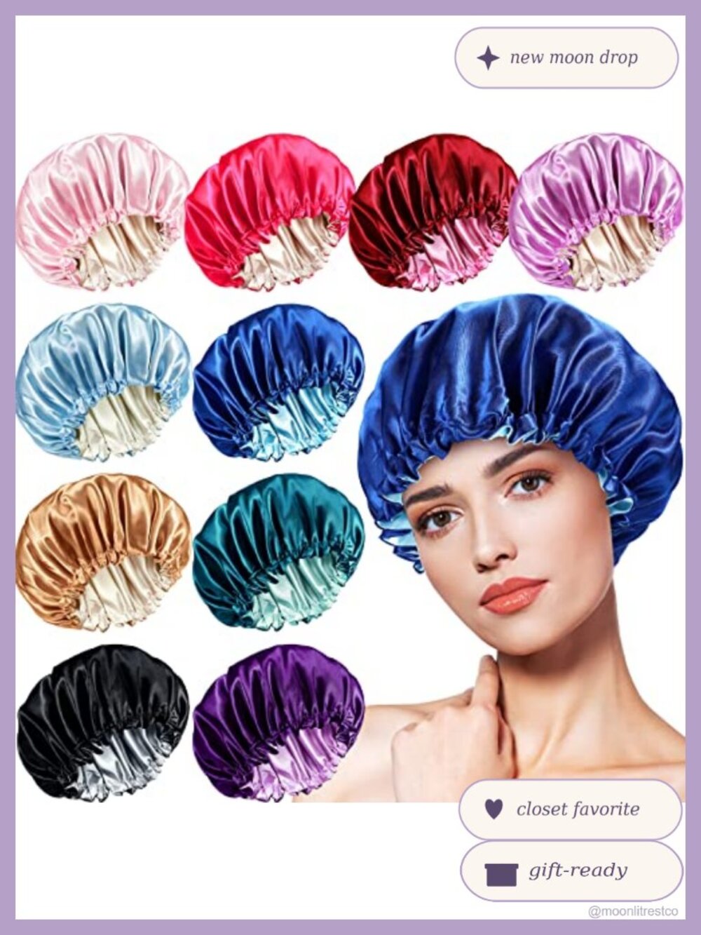 Satin Silk Sleep Bonnet Double Layer Adjustable Drawstring Hair Protection